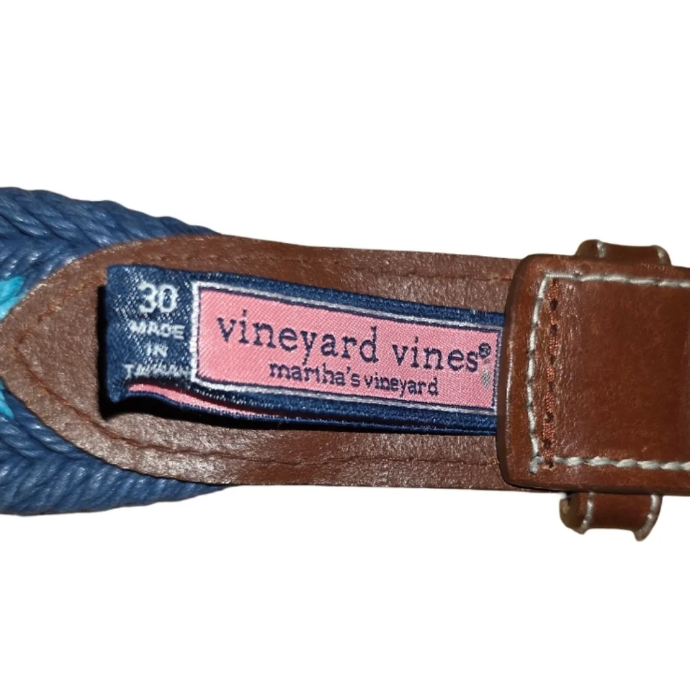 Vineyard Vines Woven Blue and Brown Leather WoMen's‎ Belt Size 30 New